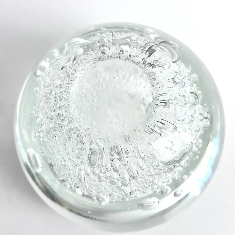 Hand Blown Clear Art Glass Large and Small Bubbles Candle Holder Paperweight